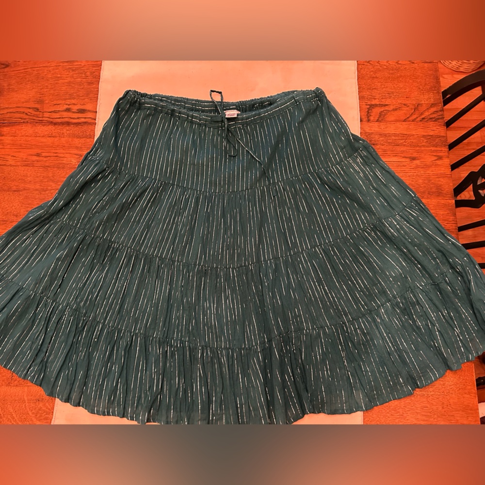 Millenium brand Teal w/Silver threads Striped Skirt, full, multi tiered. Size 20